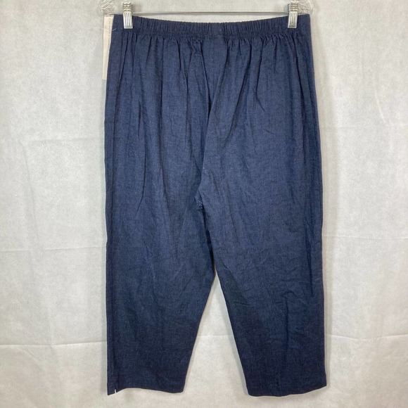 NWT Cedar Canyon Pants Womens L Blue Linen Cotton Chambray Pull On Capri Stretch - Picture 3 of 10
